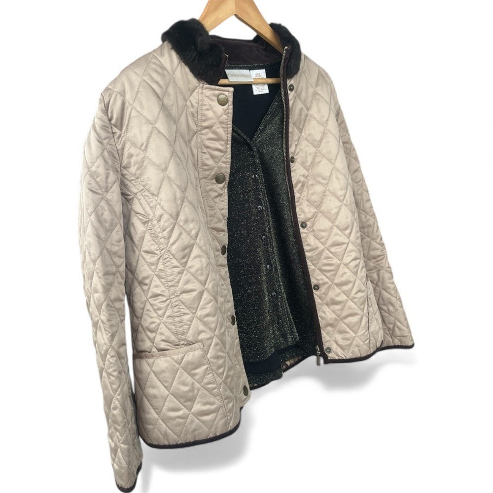 Charter Club Gold Quilted Puffer Jacket | Faux Fur Collar - Picture 11 of 11